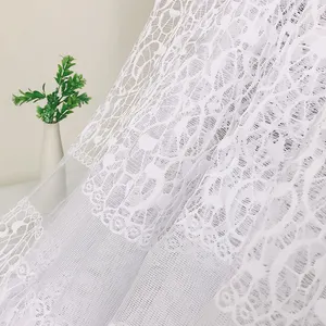 Rolo de tecido jacquard liso bordado, floral, estofado, malha voilha, tecido transparente para cortinas, 100% poliéster