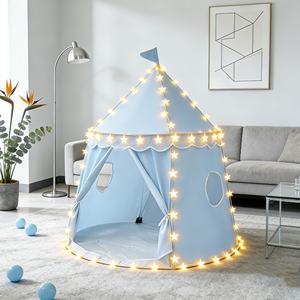 Tente de jeu en forme de yourte mongole bleu clair pour enfants, jeu de rôle, maison de jeu intérieure, petite tente de princesse pour filles avec lumières étoilées - Product Image 5