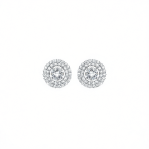 Orecchini E1642 in Oro Bianco con Diamanti Laterali, Taglio Brillante, Colore D, Naturali Certificati, Gioielli Classici da Sposa per Donna - Product Image 1