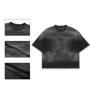 Ropa de calle a la moda con cuello redondo y hombros caídos camiseta Vintage <span class=keywords><strong>Zone</strong></span> Washed Faded de algodón con gráfico personalizado Odm camisetas en blanco - Product Image 2