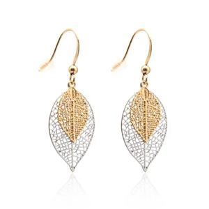 Trendy Leaf Design Unisex Brass 18K Gold Plated Pendant <b>Earrings</b> with <b>Long</b> Thin Clear 2-Layer Structure - Product Image 1