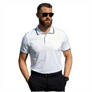 Polo à manches courtes blanc pour homme, couleur unie, tricoté, respirant, col boutonné, coupe classique, style décontracté chic - Product Image 1