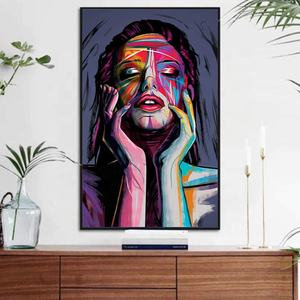 Pintura artística abstracta <span class=keywords><strong>de</strong></span> <span class=keywords><strong>cara</strong></span> <span class=keywords><strong>de</strong></span> <span class=keywords><strong>mujer</strong></span>, pintura <span class=keywords><strong>de</strong></span> arte callejero sobre lienzo, carteles e impresiones Pop, sala <span class=keywords><strong>de</strong></span> estar <span class=keywords><strong>para</strong></span> decoración <span class=keywords><strong>de</strong></span> arte <span class=keywords><strong>de</strong></span> pared, acuarela - Product Image 2