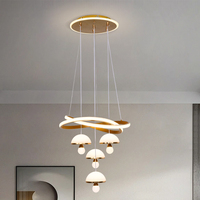 Luminaire suspendu moderne en forme de champignon carré et lustre en spirale avec télécommande, culot E12, LED à intensité variable