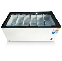 Congelador comercial con puerta corrediza de vidrio para helados y gelato, ideal para tiendas de conveniencia.