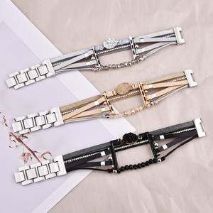 Bracelets en cuir de sport pour femmes et filles Bracelets de montre intelligente avec <span class=keywords><strong>bijoux</strong></span> en perles métalliques pour <span class=keywords><strong>Apple</strong></span> <span class=keywords><strong>Watch</strong></span> Band <span class=keywords><strong>Bracelet</strong></span> - Product Image 1