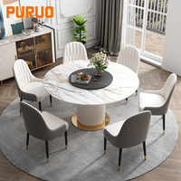 PURUO Table ronde en marbre MDF bonne base en acier Restaurant Dîner Bureau Salle à manger Table et chaise Ensemble