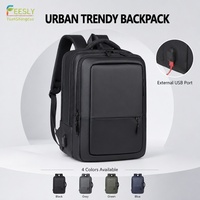 Sac à dos pour ordinateur portable imperméable de 15,6 pouces, sac de voyage d'affaires, port de charge USB, étui en Oxford noir