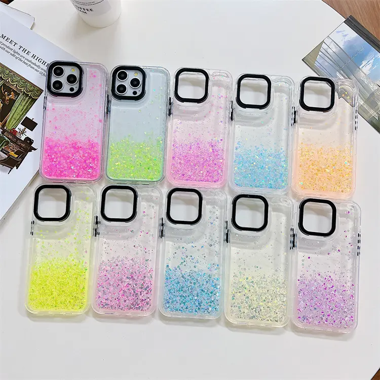 Moda yeni glitter bling epoksi telefon iphone için kılıf 15 14 13 12 11 pro max renkli temizle darbeye kapak