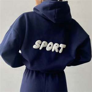 Alta calidad marca personalizada Puff Print Logo Oversized Hoodie Jogger pantalones Casual dos piezas Set mujeres invierno otoño chándales - Product Image 2