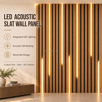 Panel Dinding Kayu Akustik LED Amber Hangat, Peredam Suara, untuk Kamar Hotel, Restoran, Latar Belakang TV