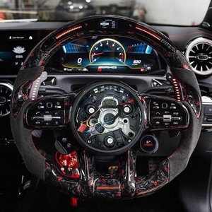Volante Deportivo de Fibra de Carbono Forjada con Luces LED de Cambio de Marcha y Botones Multifunción para <span class=keywords><strong>Mercedes</strong></span> Benz Plataforma MFA2, Piezas de Mejora AMG - Product Image 1