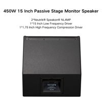 Enceinte de monitoring de scène passive 450W 15 pouces (système de monitoring 2 voies) Enceintes de monitoring de scène professionnelles pour extérieur