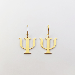 Psychologie Pendentif Boucles D'oreilles 18K Plaqué Or En Acier Inoxydable Psi Psychic Symbole Boucles D'oreilles Psychiatre Boucles D'oreilles Psychologue Cadeau - Product Image 2