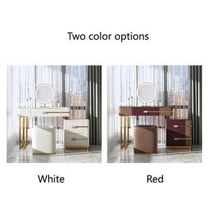 Mobilier moderne de chambre à coucher Commodes en cuir blanc Armoire en MDF avec miroir et tabouret <span class=keywords><strong>coiffeuse</strong></span> pour maison hôtel - Product Image 5