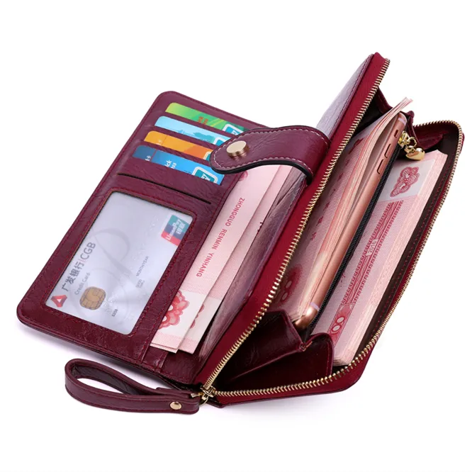 Bolsas femininas em couro sintético, carteiras femininas porta-moedas com zíper, porta-cartões identidade e cartões de mão