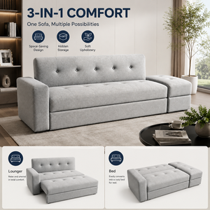 <span class=keywords><strong>Divano</strong></span> <span class=keywords><strong>Letto</strong></span> Convertibile Moderno di Lusso con Contenitore Nascosto, Pouf Trapuntato Salvaspazio, Rivestimento Morbido per Piccoli Spazi - Product Image 4