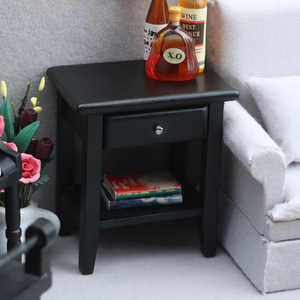 1:12 인형의 집 장식품 모던 미니멀리스트 블랙 원목 침대 옆 테이블 거실 사이드 캐비닛 - Product Image 4