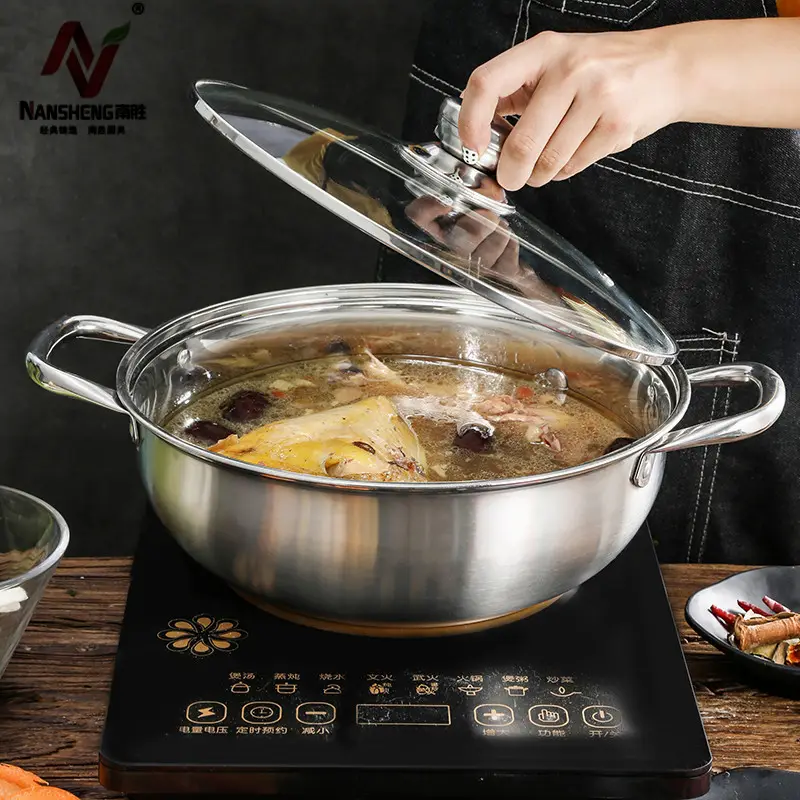 Nansheng pote de cozinha de sopa, 28/30/32cm, divisor de aço inoxidável 304, para panelas de indução de restaurante