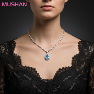 <span class=keywords><strong>Collana</strong></span> <span class=keywords><strong>con</strong></span> Pendente in Argento 925 MUSHAN Jewelry Factory, <span class=keywords><strong>con</strong></span> Diamante ad Alto Tenore di Carbonio e Gemme di <span class=keywords><strong>Acquamarina</strong></span> a Goccia/Pera, da Donna - Product Image 1