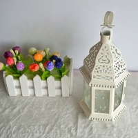 Grandes lanternes marocaines décoratives en verre imprimé et fer doré, porte-bougie pour mariage