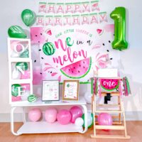 Fournitures de fête de premier anniversaire pastèque anniversaire un dans une toile de fond melon bannière ballons boîtes pour fille 1st fête d'anniversaire