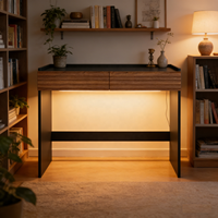 Escritorio de Estudio Moderno con 2 Cajones, Escritorio para Computadora con Altura Ajustable, Acabado en Madera Negra para Oficina en Casa