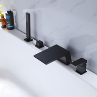Ensemble de robinets de baignoire à 4 trous, alimentation en eau chaude et froide, finition noire mate, bec de cascade en laiton, robinet de baignoire