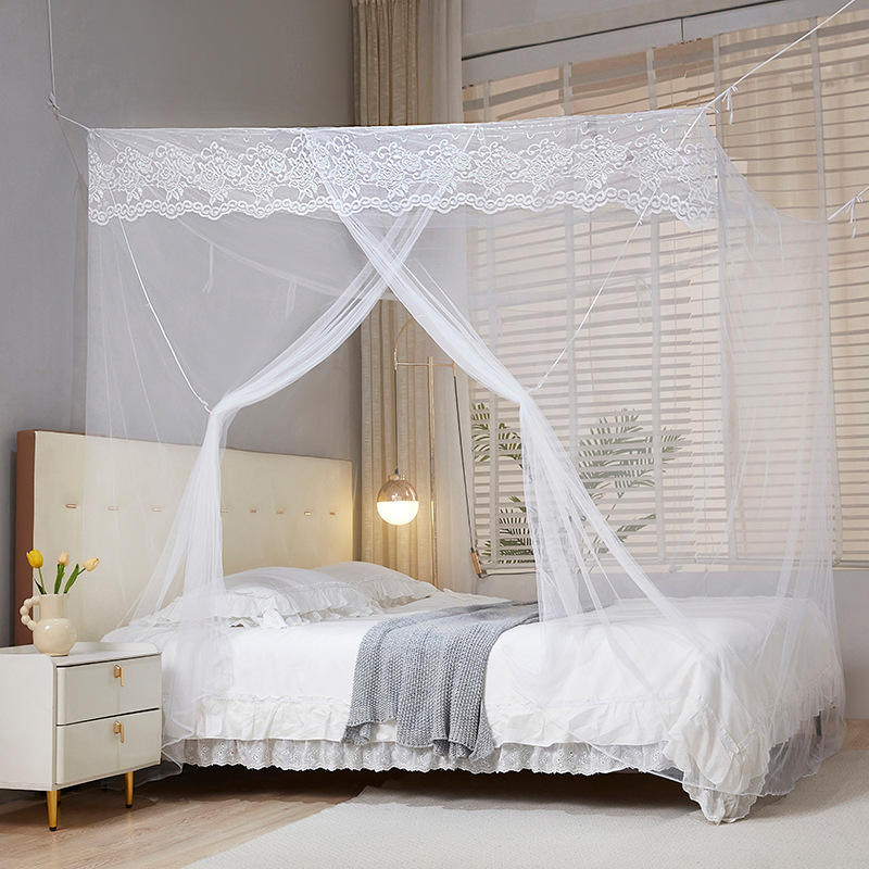 White lace mosquito net with encrypted mosquito net hooks