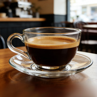 Gelas Latte Kaca 200ml Grosir dan Set Cangkir & Piring Mini, Set Cangkir & Piring Kaca untuk Teh Espresso, Cocok untuk Pesta Pernikahan