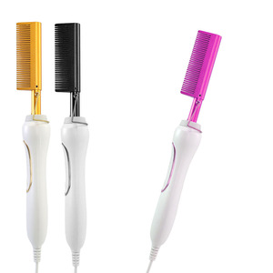 Wholesale Wet Dry Use 2 in 1 Hair Curling Iron Hotcomb Fast Heating Copper <b>Hot</b> <b>Comb</b> Electric Hair Straightener <b>Comb</b> for Women - Product Image 1