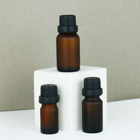 Flacon compte-gouttes en verre ambré givré Calabash de 3 ml, 5 ml, 10 ml, 15 ml, 30 ml, 50 ml, 100 ml avec bouchon noir pour huiles essentielles