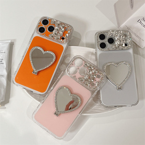 เคสโทรศัพท์แบบมีขาตั้ง Gradient Diamond IMD Mirror Love สำหรับ iPhone 17 16 15 14 Pro Max  ตกแต่งด้วยลูกปัดคริสตัลและพื้นผิวแบบกระจก - Product Image 2
