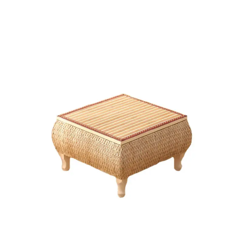 Mesa de té natural hecha a mano para la decoración de la sala de estar, estilo rústico, casa de campo, suelo pequeño, alfombrilla de ratán, muebles para el hogar
