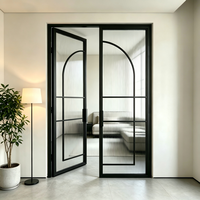 Portes intérieures en verre à charnières en acier avec cadre en fer |   Portes intérieures vitrées résidentielles pour maison et appartement