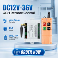 Interrupteurs à télécommande 4 canaux DC12V 24V 433Mhz, relais de commande à distance sans fil RF pour moteur de rideau de garage, lumière LED