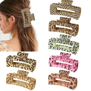 Wholesale customization Water transfer printing 10.5CM large claw clip vintage leopard print plastic hair claw clip