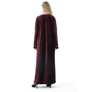 Shantou fábrica ropa islámica Libia Argelia árabe musulmán mujeres vestido Abaya invierno terciopelo bordado señoras Maxi vestido - Product Image 4