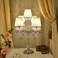 Lampe de table en cristal moderne, lampe de décoration de luxe pour salon, chambre à coucher, chevet, lampe de table en cristal transparente de couleur violet lustré