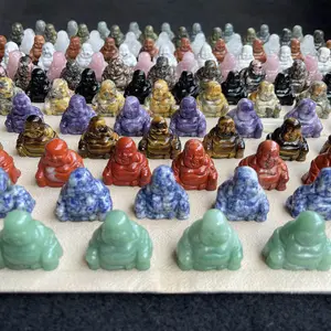 Wholesale Various Jade Stone Happy Laughing Buddha Statues Small Healing Crystal Buddha for fenshui