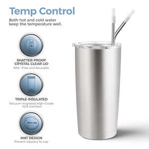 Vaso Térmico de Acero Inoxidable de 20 oz con Tapa, Taza de Café con Aislamiento al Vacío de Doble Pared, Recubrimiento en Polvo para Bebidas Frías y Calientes - Product Image 3