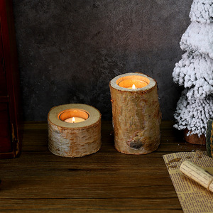Mystic Arts Rustic Wood Candle <b>Holders</b> Set Of 3 Natural Birch Bark Style Decorative <b>Tealight</b> <b>Holders</b> For Home Christmas Decor - Product Image 3