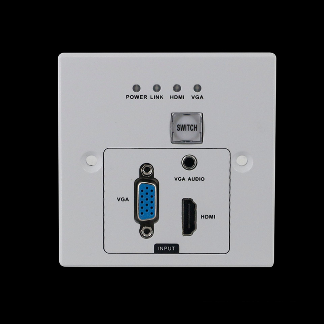Wall Plug HDBaseT Extender VGA HDMI Dual Input Interface