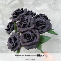 Fleurs artificielles semi-artisanales en soie, roses diamantées à 9 têtes, pour mariages et événements extérieurs, export transfrontalier