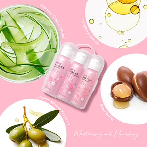 Laikou Nhật Bản <span class=keywords><strong>Sakura</strong></span> tắm chăm sóc tóc 3pcs du lịch Kit axit amin dầu gội điều hòa Gel tắm rửa cơ thể - Product Image 4