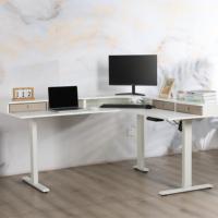 Escritorio de Esquina Moderno para Computadora, Mesa de Estudio con 3 Patas en Forma de L, Altura Ajustable Eléctrica, Hierro y Madera, Escritorio de Pie Montado en la Pared