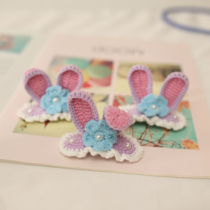 Épingles à cheveux de <span class=keywords><strong>dessin</strong></span> animé exquises faites à la main, créations au crochet par des mamans, adorables petites filles lapines, et coiffes en laine finies. - Product Image 4