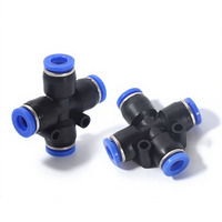 Conector Neumático de Cuatro Vías PZA Blue-Cap, Conexión Rápida para Manguera de Aire, Adaptador de Plástico, Hecho en China
