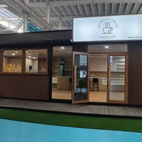 Café en conteneur extérieur de 40 pieds, café préfabriqué, panneaux en aluminium-plastique, isolation en mousse PU à 6 côtés, bâtiment modulaire