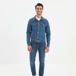 Veste en jean homme 2026 Nouvelle collection Printemps Coton Tendance Bleu Veste décontractée en denim pour homme Coupe ajustée Style urbain - Product Image 1